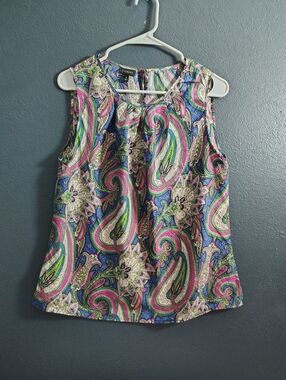 Talbots Multicolor Silk Paisley Sleeveless Top, Pink, Green, Blue.
